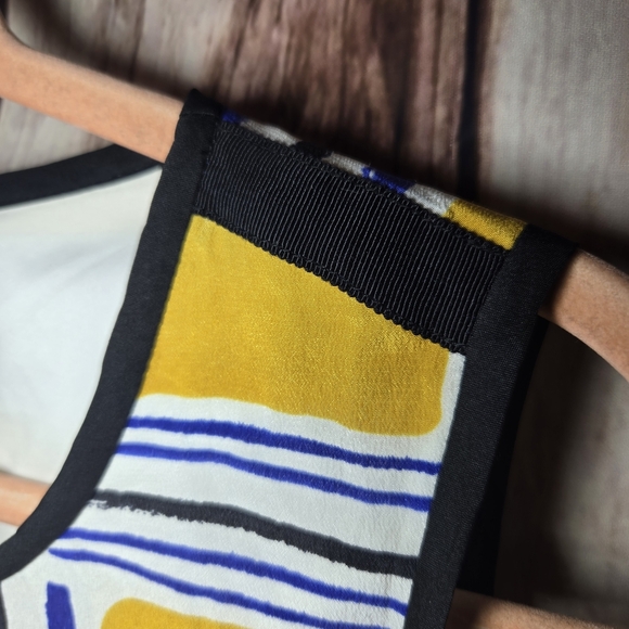 Single Noble Yellow & Blue Geometric 100% Silk Dress Size 36 - Picture 3 of 8